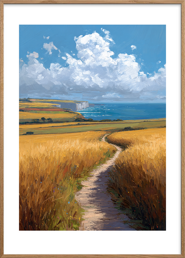 Havets hvisken langs stien - Oak Frame, With White Border