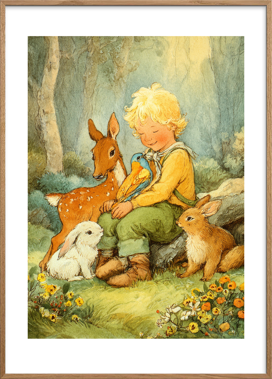 Skovens sagte sang - Oak Frame, With White Border