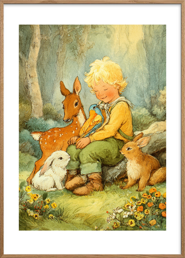 Skovens sagte sang - Oak Frame, With White Border