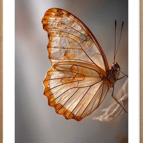 Vingesus i gyldent lys - Oak Frame, With White Border