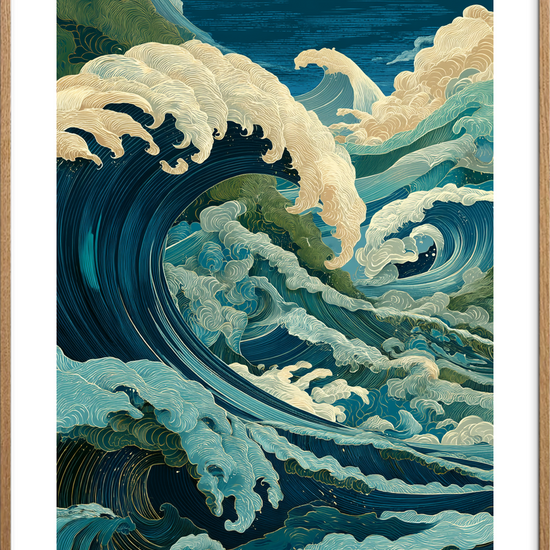 Havets hviskende brøl - Oak Frame, With White Border