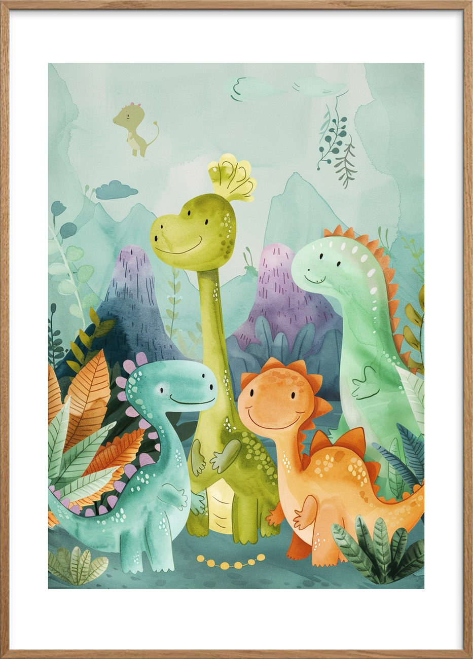 Dinosaurernes blide sang - Oak Frame, With White Border