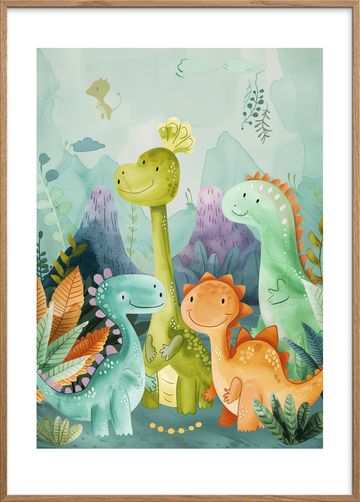 Dinosaurernes blide sang - Oak Frame, With White Border