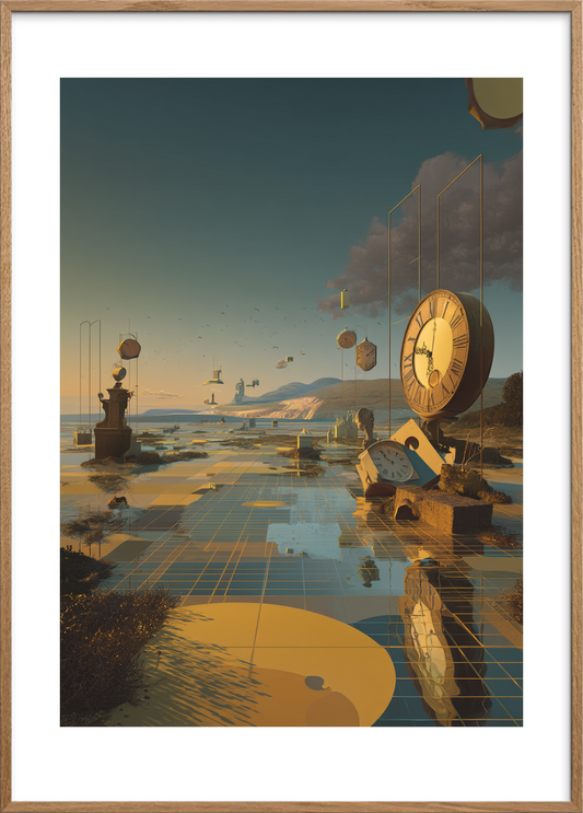 Tidens hvisken over havet - Oak Frame, With White Border