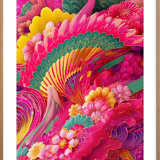 Knitrende regn af farver - Oak Frame, With White Border