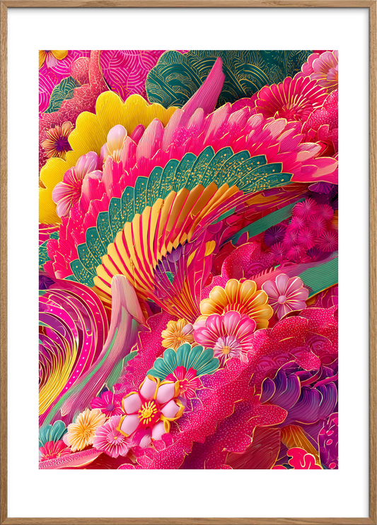 Knitrende regn af farver - Oak Frame, With White Border