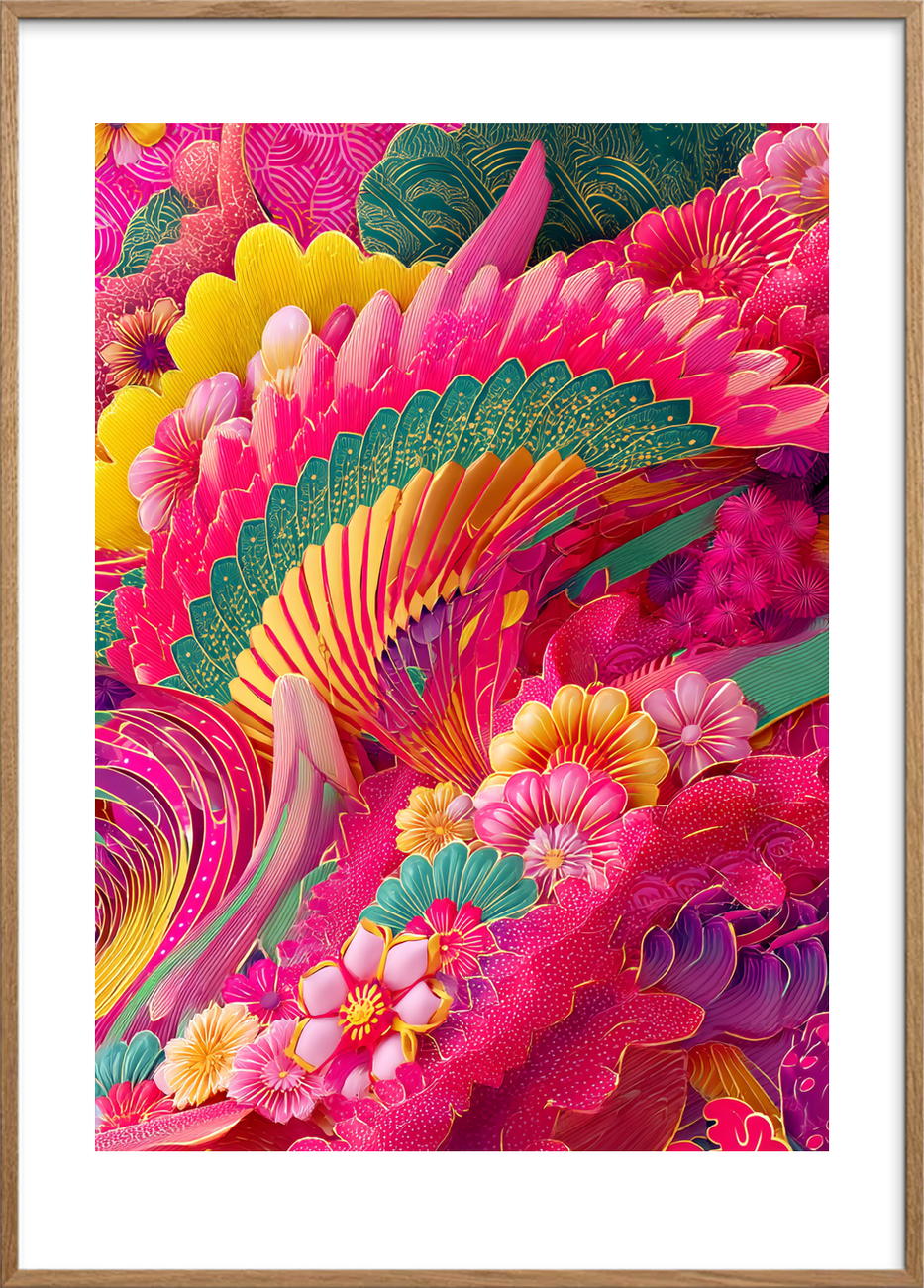 Knitrende regn af farver - Oak Frame, With White Border