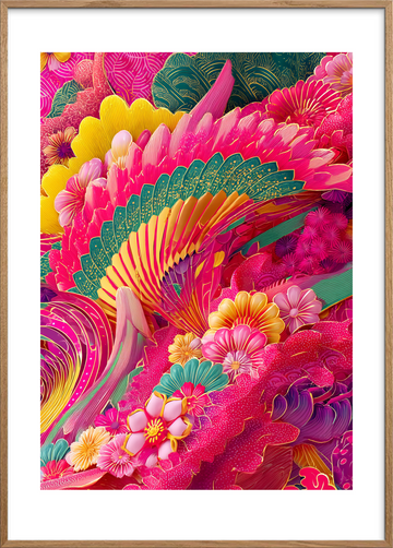 Knitrende regn af farver - Oak Frame, With White Border