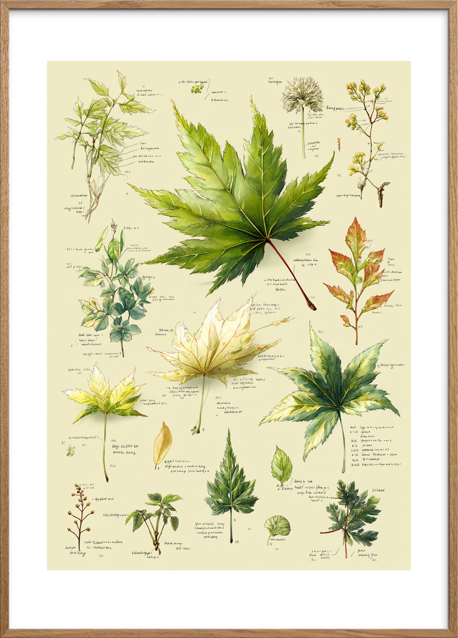 Grøn hvisken på papir - Oak Frame, With White Border