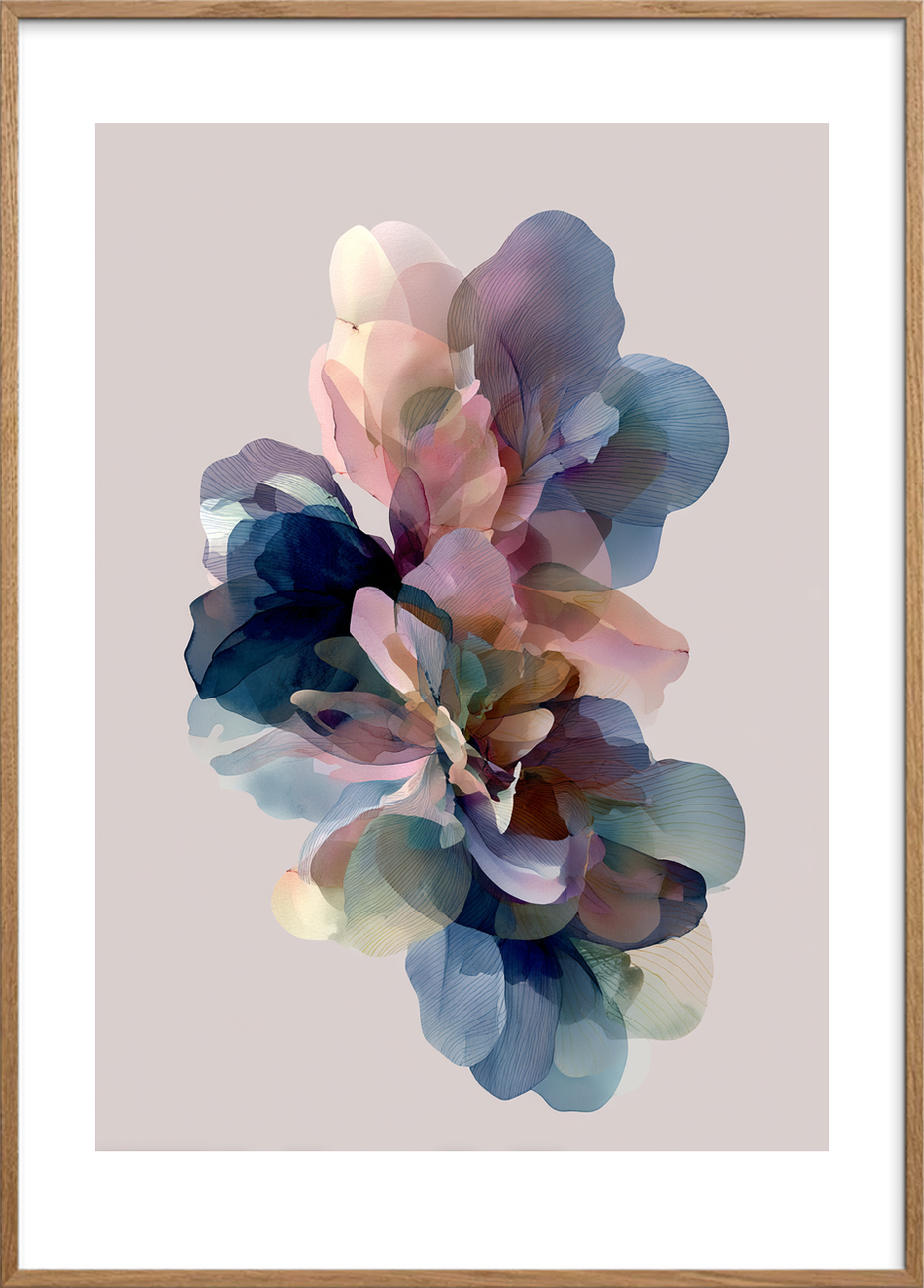 Hvisken af silke og regn - Oak Frame, With White Border