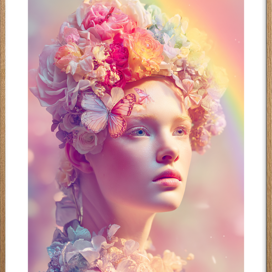 Regnbuens bløde hvisken - Oak Frame, With White Border