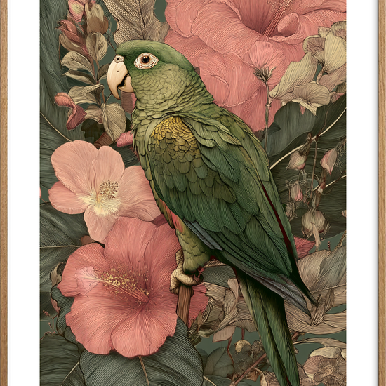 Tropens hvisken i fjer - Oak Frame, With White Border