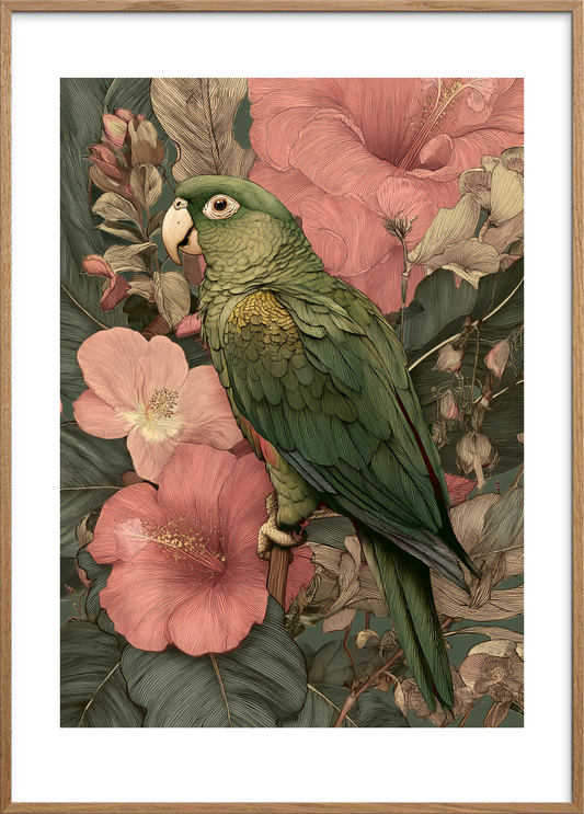 Tropens hvisken i fjer - Oak Frame, With White Border