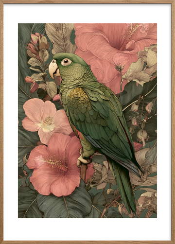 Tropens hvisken i fjer - Oak Frame, With White Border