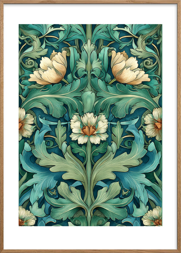 Sus af grøn silke - Oak Frame, With White Border