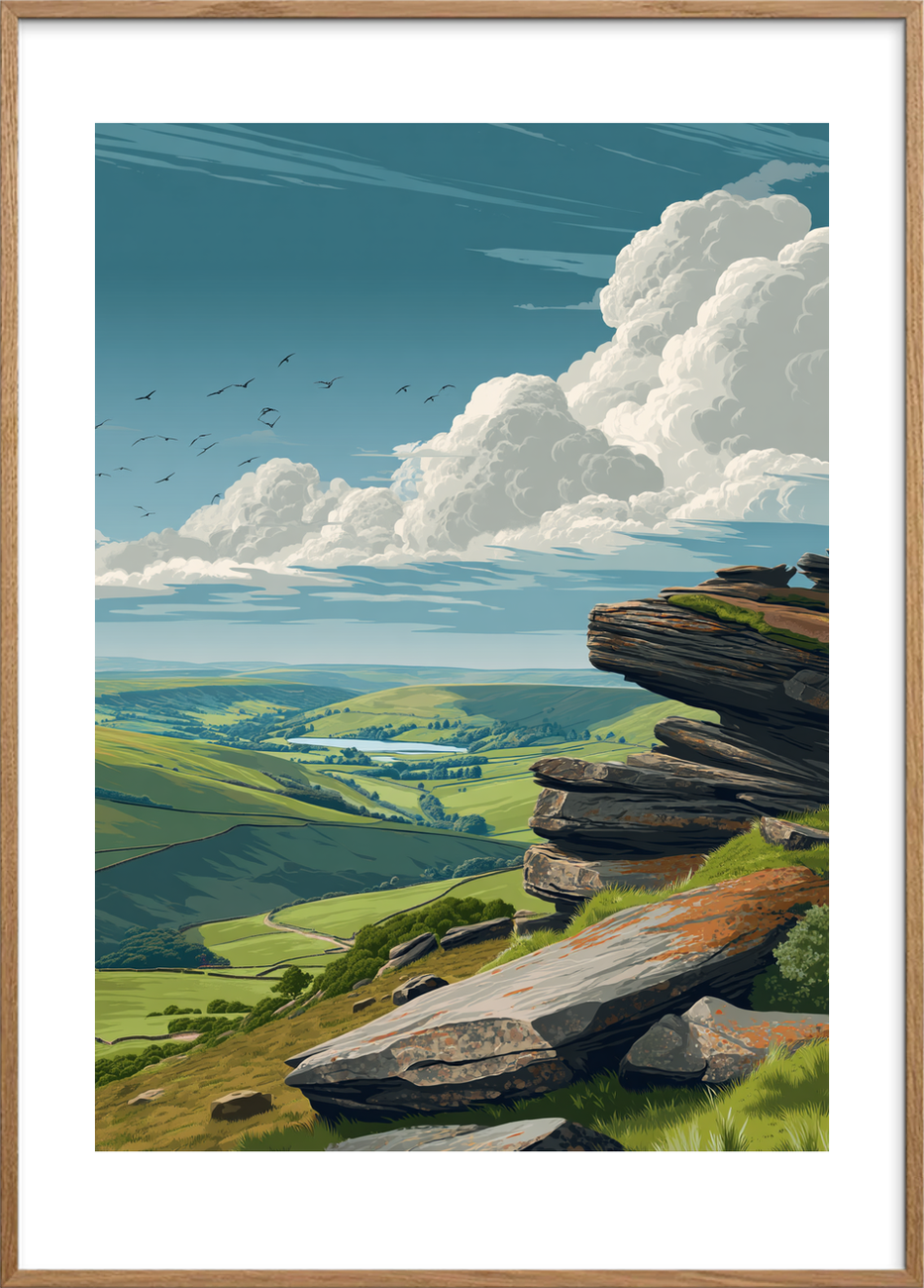 Skyernes bløde trommer - Oak Frame, With White Border