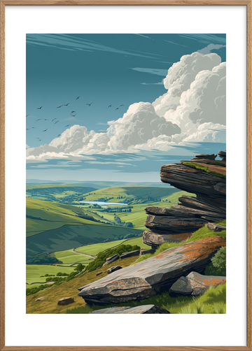 Skyernes bløde trommer - Oak Frame, With White Border