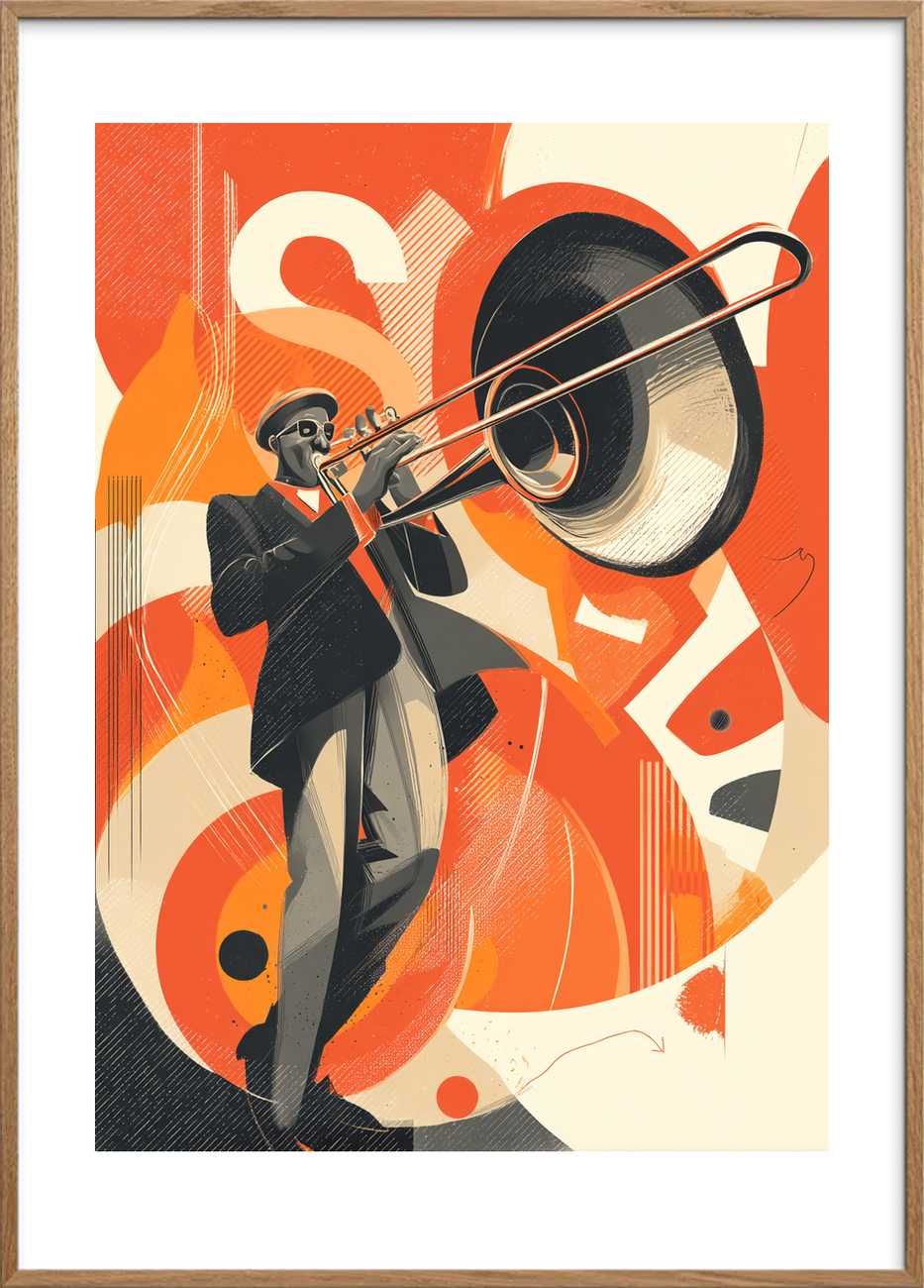 Trombonens varme rumklang - Oak Frame, With White Border