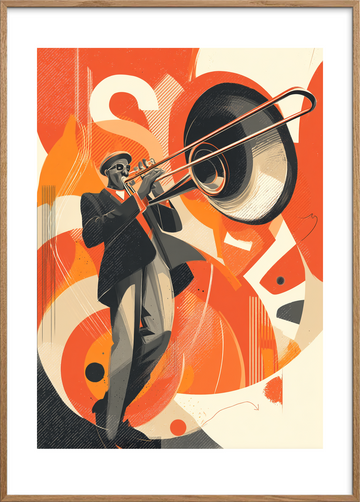 Trombonens varme rumklang - Oak Frame, With White Border