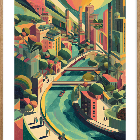 Byens hvisken af vand - Oak Frame, With White Border