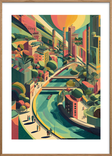 Byens hvisken af vand - Oak Frame, With White Border