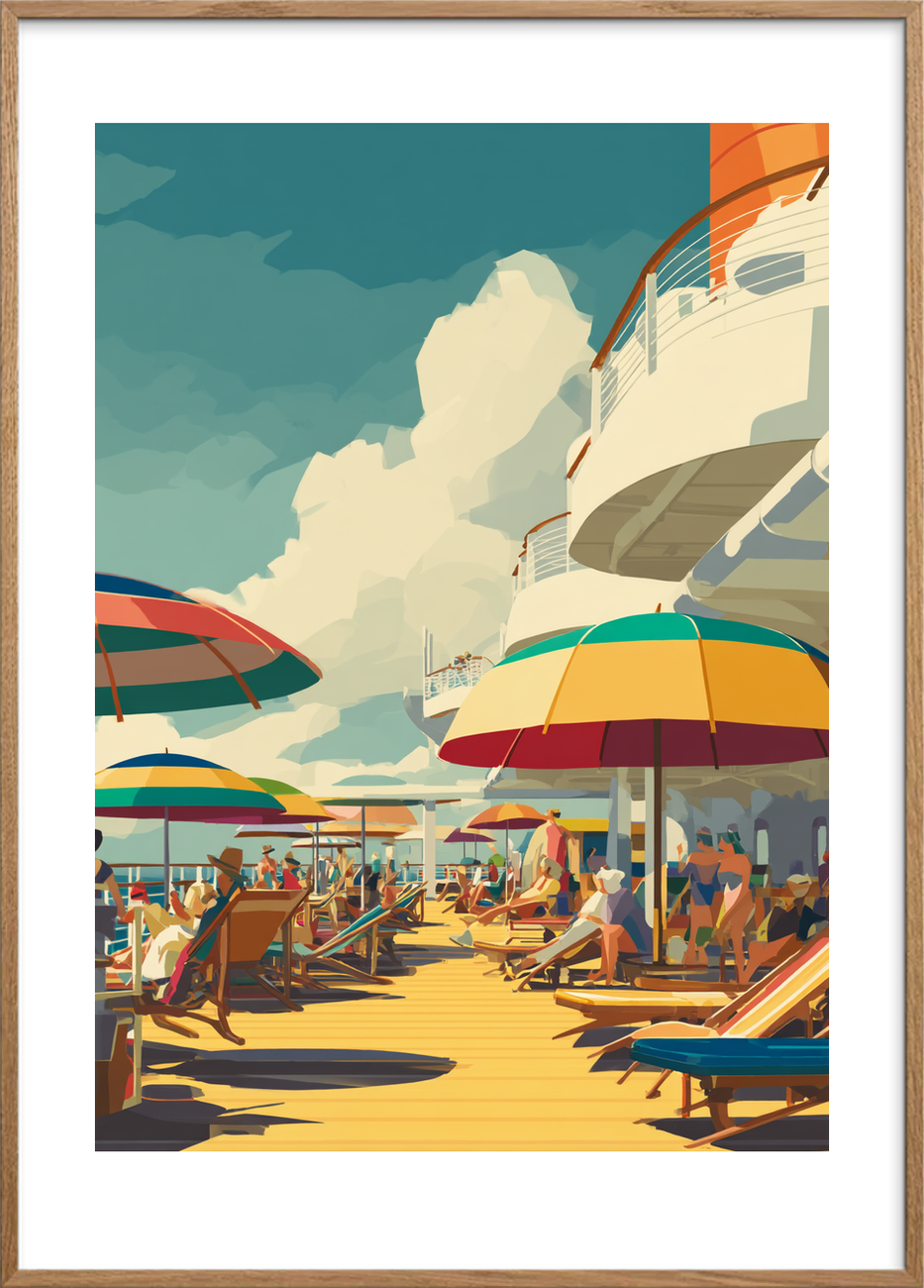 Længslen under parasoller - Oak Frame, With White Border