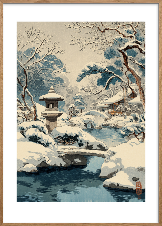 Snefaldets hvisken - Oak Frame, With White Border