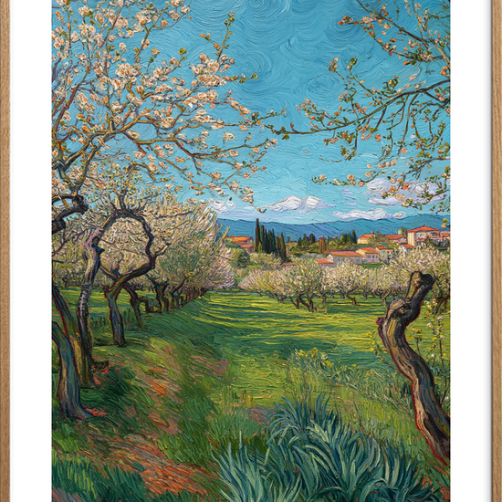 Vinden der hvisker i blomster - Oak Frame, With White Border