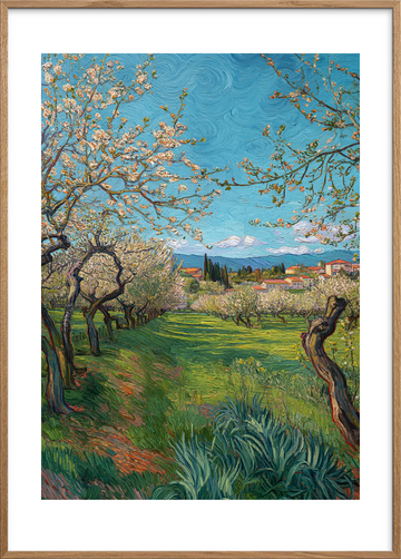 Vinden der hvisker i blomster - Oak Frame, With White Border