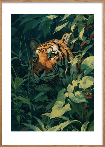 Tigerens bløde åndedrag - Oak Frame, With White Border