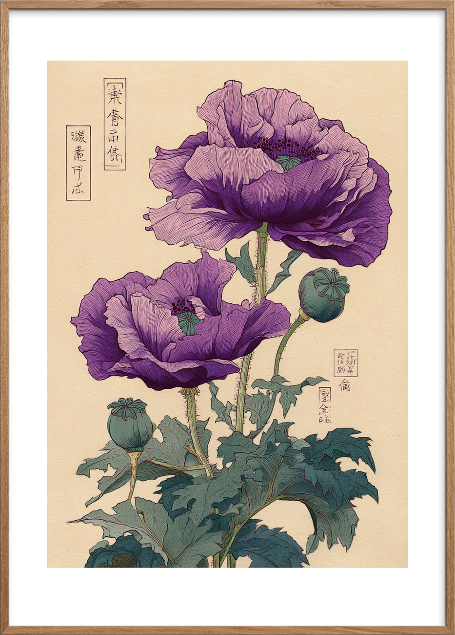 Hvisken fra lilla kronblade - Oak Frame, With White Border