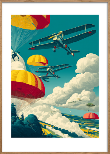 Luftens trommeslag i frit fald - Oak Frame, With White Border