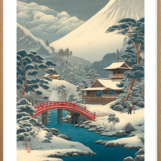 Sneens hvisken ved broen - Oak Frame, With White Border