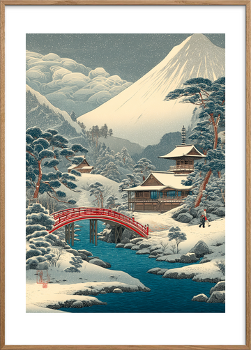 Sneens hvisken ved broen - Oak Frame, With White Border