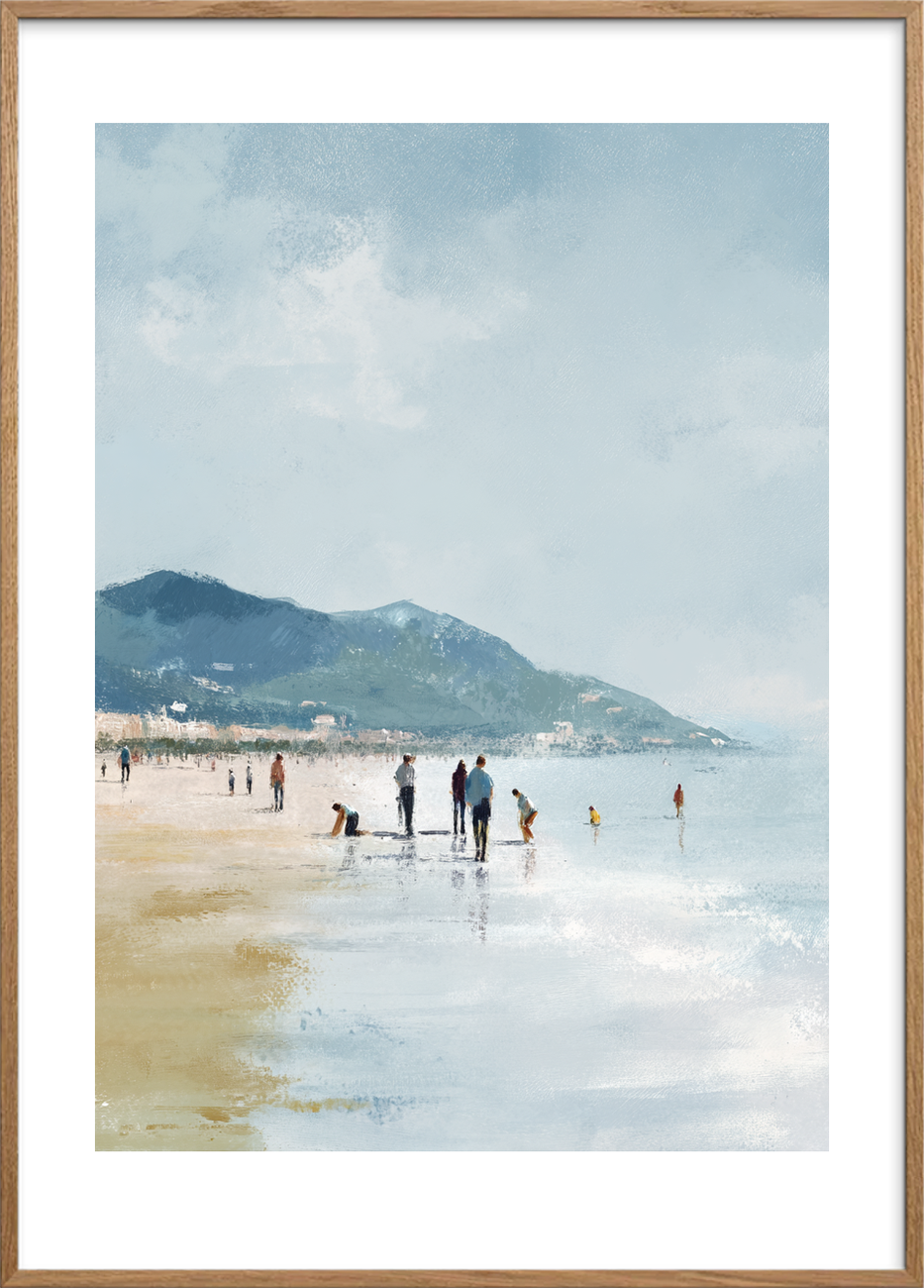 Sandets kolde kærtegn - Oak Frame, With White Border