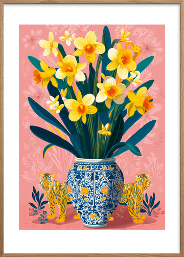 Påskeliljers guldbrøl - Oak Frame, With White Border