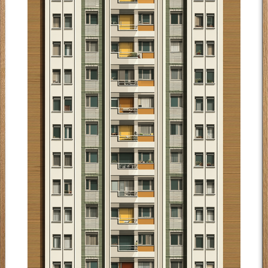 Byens hviskende rytme - Oak Frame, With White Border