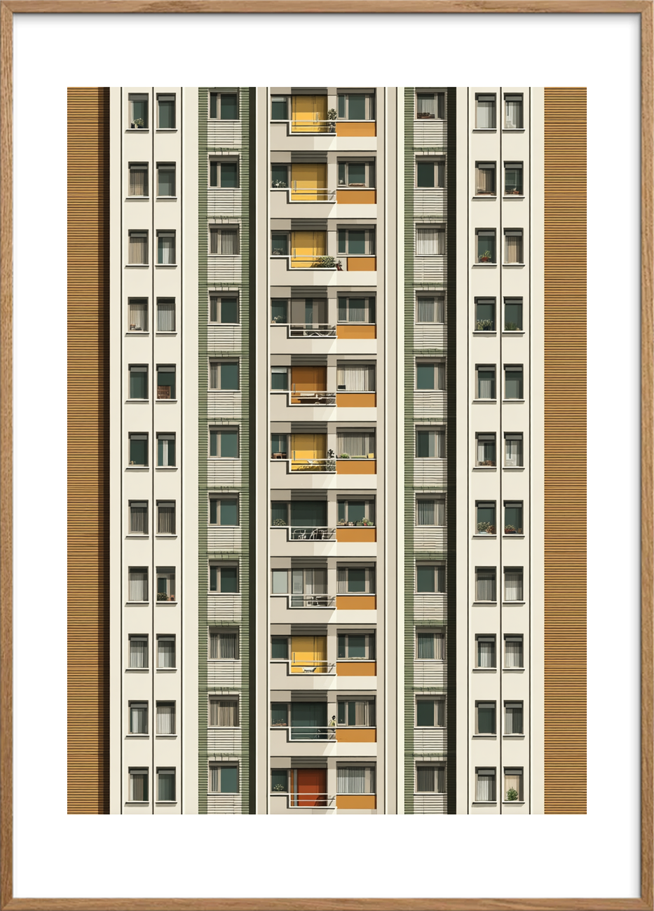 Byens hviskende rytme - Oak Frame, With White Border