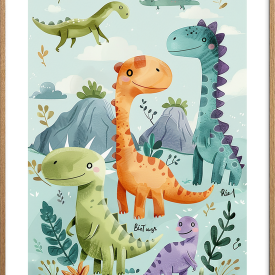 Dovne dinosaurernes bløde sus - Oak Frame, With White Border
