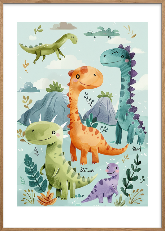 Dovne dinosaurernes bløde sus - Oak Frame, With White Border