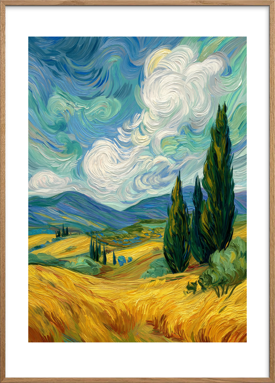 Vindens sang i gyldent hav - Oak Frame, With White Border