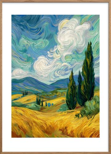 Vindens sang i gyldent hav - Oak Frame, With White Border