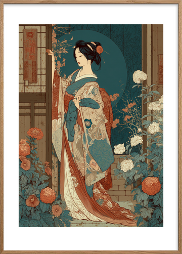 Månesus i silkeblød nat - Oak Frame, With White Border