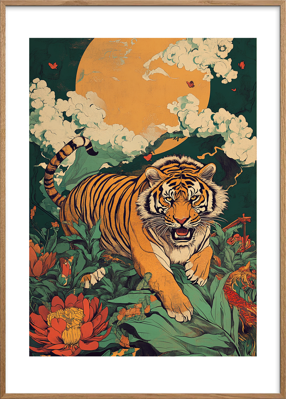 Brøl mellem jadeblade - Oak Frame, With White Border