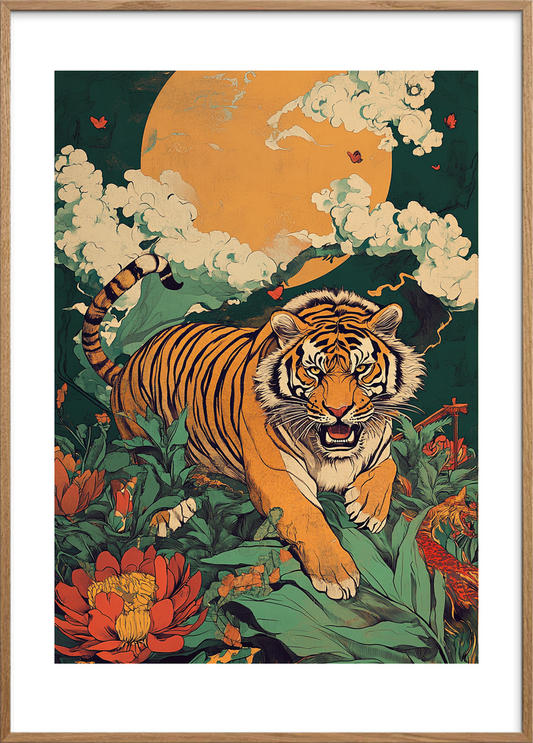 Brøl mellem jadeblade - Oak Frame, With White Border