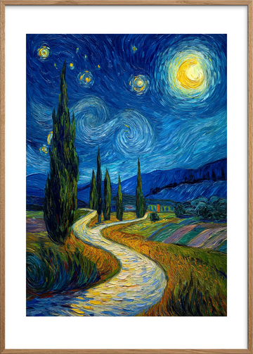 Nattens hvisken langs stien - Oak Frame, With White Border