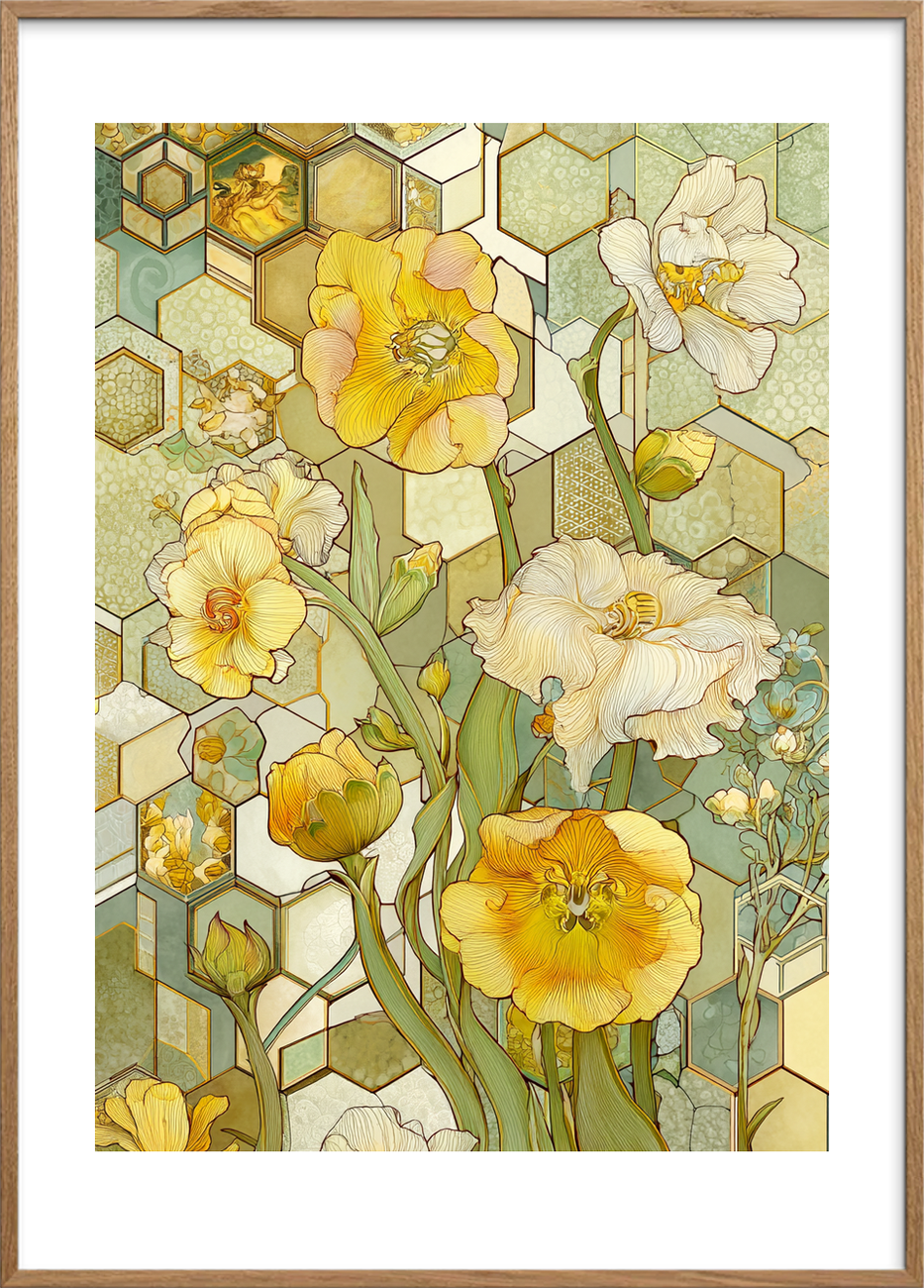 Honningduftens stille sus - Oak Frame, With White Border