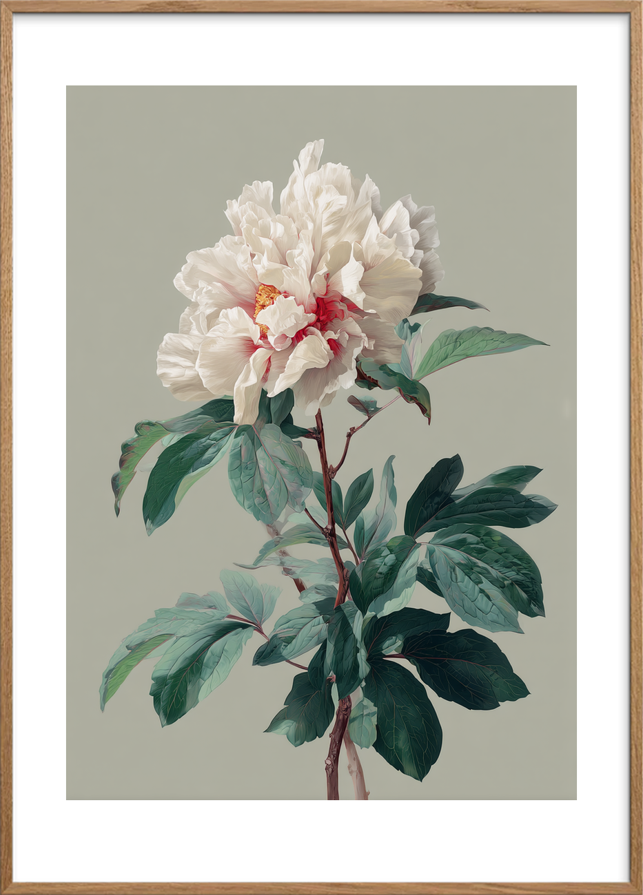 Suk fra silkeblød blomst - Oak Frame, With White Border