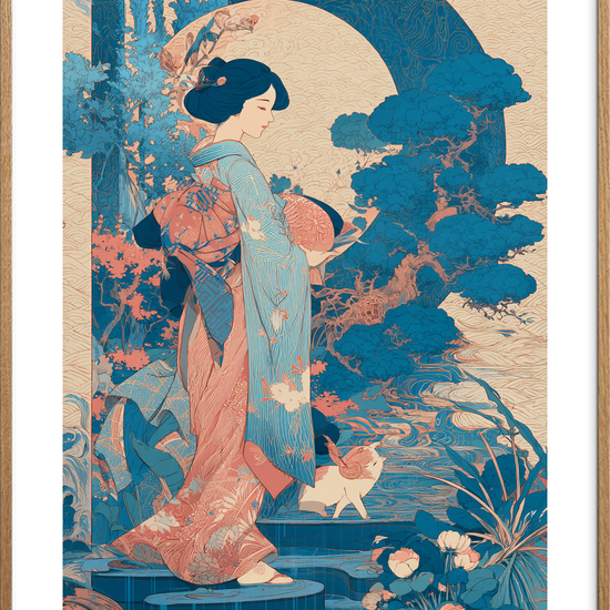 Silkens hvisken i måneskær - Oak Frame, With White Border