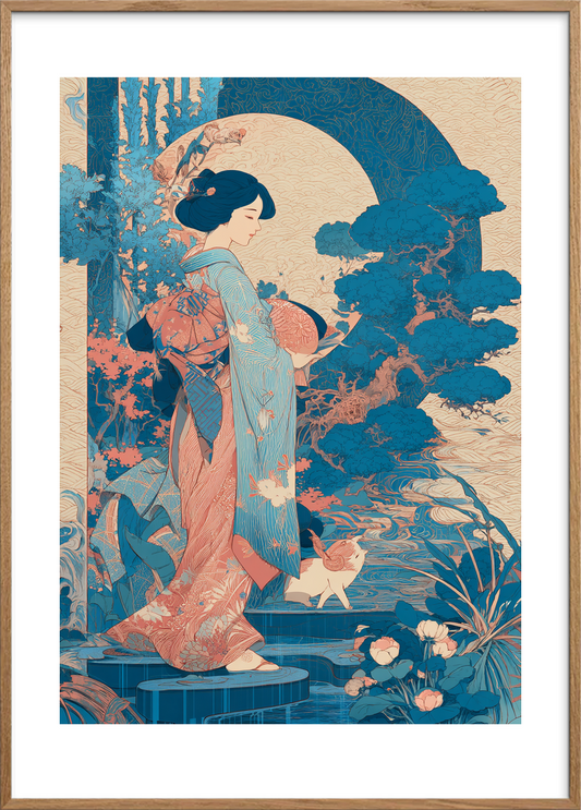 Silkens hvisken i måneskær - Oak Frame, With White Border